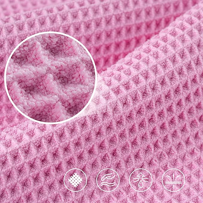 POLYTE 430 GSM Microfiber Oversize Quick Dry Lint Free Bath Towel, 60 x 30 in, 4 Pack (Waffle Weave)