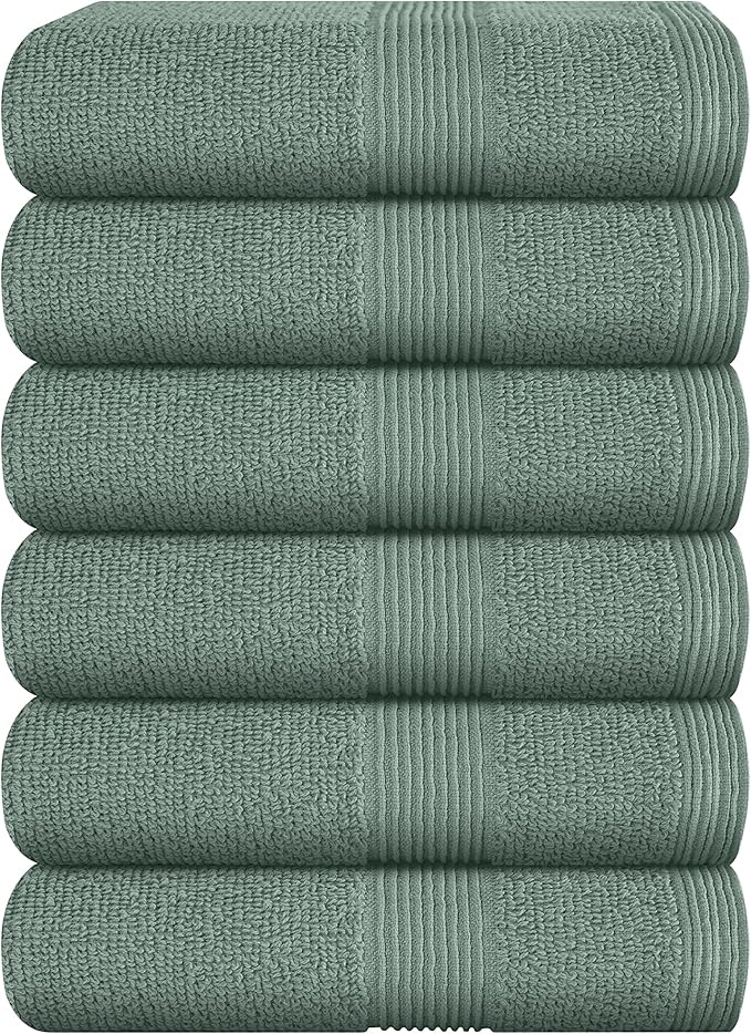 Belizzi Home Ultra Soft 6-Piece Hand Towel Set 16x28-100% Ringspun Cotton - Durable & Highly Absorbent Hand Towels - Ideal for use in Bathroom, Kitchen, Gym, Spa & General Cleaning - Jade