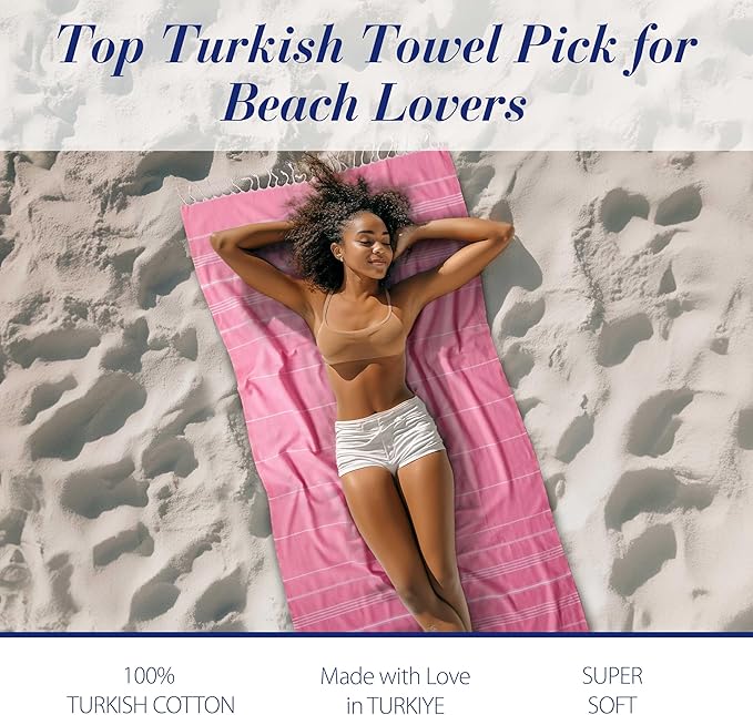 Cacala Lightweight and Thin Turkish Beach Towel 100% Cotton Sand-Free and Quick-Drying Goodness Perfect as an Extra Large Travel Towel, Beach Accessory, or Gift for Beach Lovers, 37 x 70