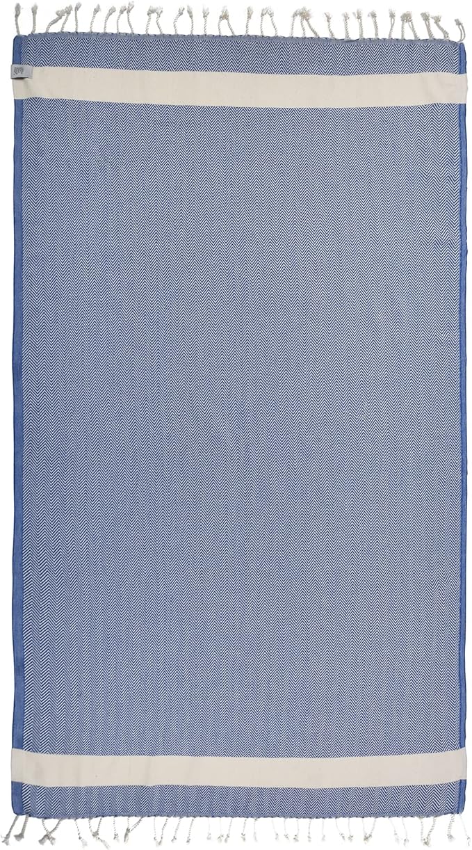 Beach Towel | Cotton Beach Towels, Easy to Carry, Sand Free, Highly Absorbent, Quick Dry, Turkish Towels for Travel Camping Bath Sauna Beach Gym Pool Yoga SPA by Lahammam, Herring, Blue