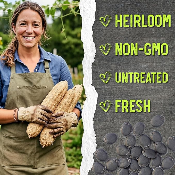 Seed Needs Luffa Seeds for Planting Loofah Sponge Gourds - Non-GMO Heirloom & Untreated Veggie Seed to Plant a Home Grown Outdoor Vegetable Garden (5 Packs)