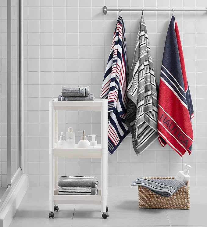 Nautica - Bath Towels, 100% Soft & Absorbent Fluffy Cotton, Highly Absorbent & Quick Dry, Cotton Bathroom Towels (Signature Grey, 6 Piece)