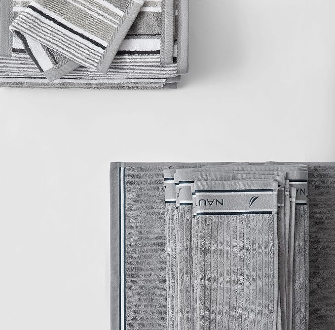 Nautica - Bath Towels, 100% Soft & Absorbent Fluffy Cotton, Highly Absorbent & Quick Dry, Cotton Bathroom Towels (Signature Grey, 6 Piece)