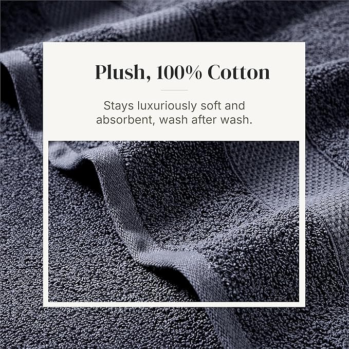 Modern Threads Pax 6-Piece Reversible Yarn Dyed Jacquard Towel Set - Bath Towels, Hand Towels, & Washcloths - Super Absorbent & Quick Dry - 100% Combed Cotton, Denim