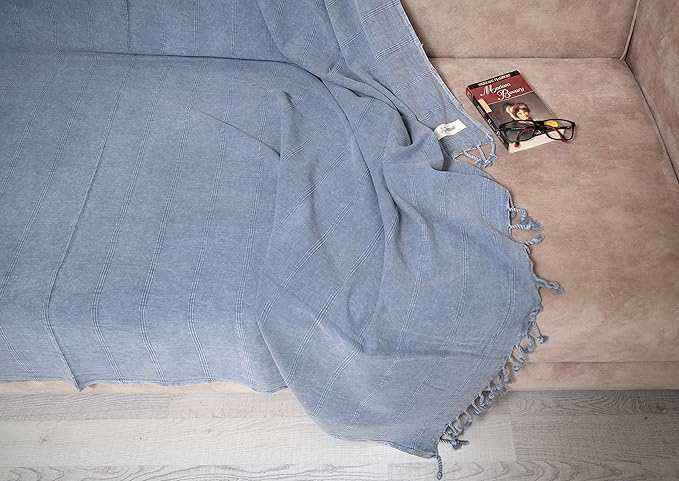 Bersuse 100% Cotton Troy XL Throw Blanket for Couch - 100% Cotton Lightweight Durable Throw Blanket, Big Blanket for Sensitive Skin, Decorative and Versatile - 59x81 Inches, Grey