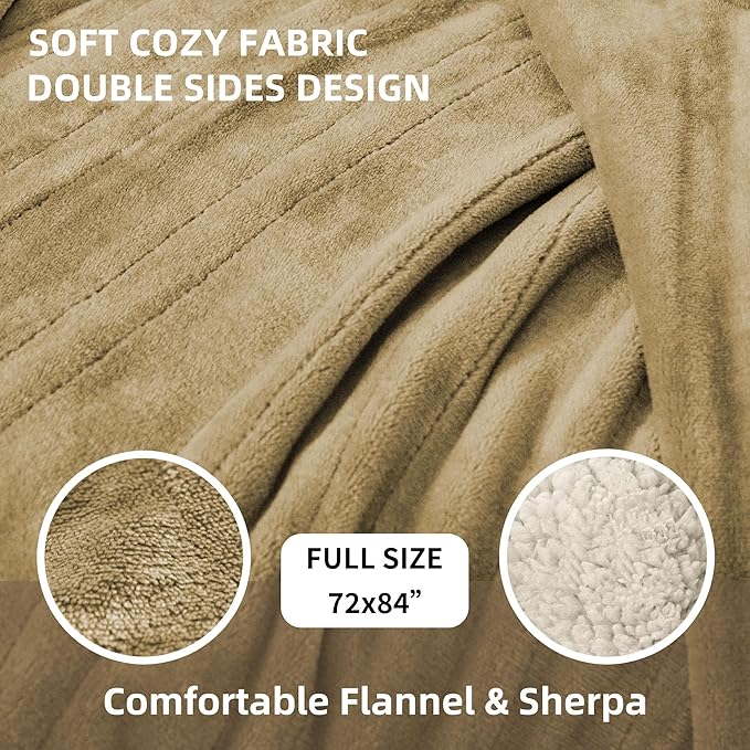 JET'S HOME Heated Blanket Full 72"x84" - ETL&FCC Certified Flannel Electric Blanket Machine Washable Heating Throw with 4 Heating Levels 10 Hours Auto-Off Overheating Protection (Camel)