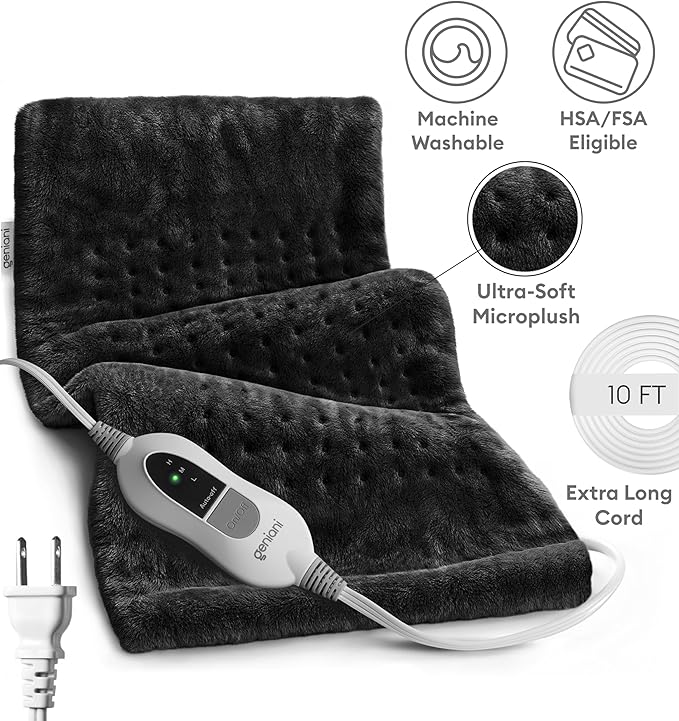 GENIANI Mothers Day Gifts for Mom – Electric Heating Pad for Back, Neck & Shoulders, Soft Microplush Electric Throw Heating Pad for Relaxation & Period Comfort, Fast Heating, Auto Shut Off 12" x 24"