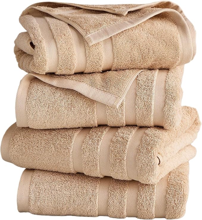 Bath Towels 4 Pack, 30 x 60 Inches, Large 100% Cotton Towels, Soft, Absorbent, Comfortable for Home, Spa, and Gym, (Beige)