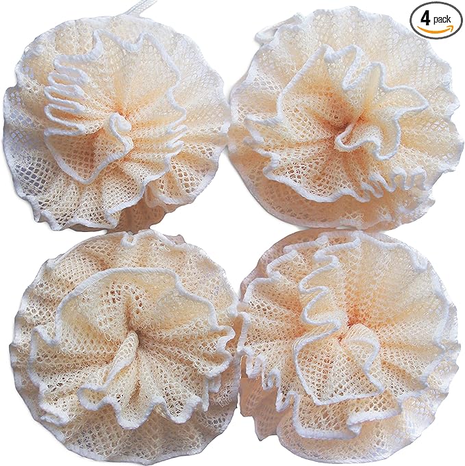 Super Exfoliating Home Spa Weave Loofah Shower Sponge Pouf Mesh Brush - Bath Spa Puff Scrubber Ball - Face Body Poof - Rich Foams Bubble（4.7" Each） Pack of 4