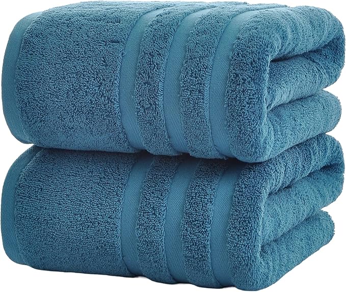 Bath Towels 2 Pack, 30 x 60 Inches, Large 100% Cotton Towels, Soft, Absorbent, Comfortable for Home, Spa, and Gym, (Blue)