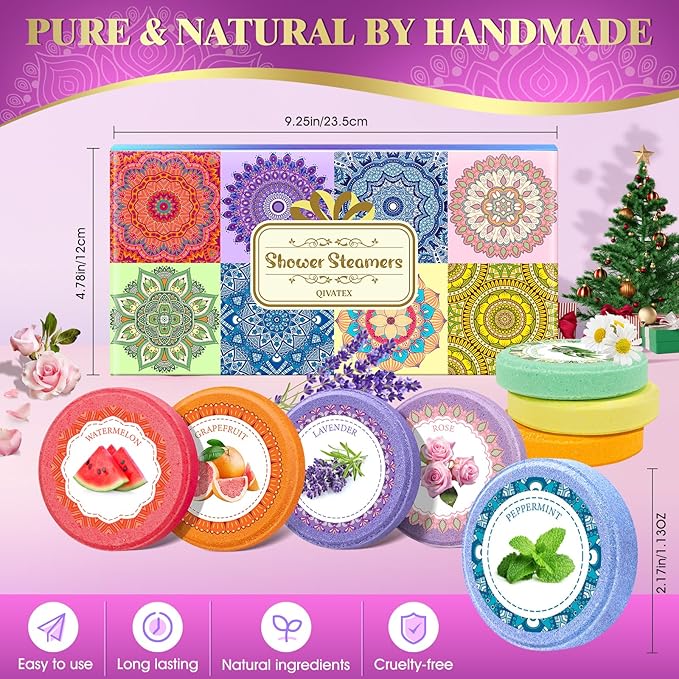 Qivatex Shower Steamers Aromatherapy, Mothers Day Gifts for Mom, Teacher Appreciation Gifts, Birthday Gifts for Women Wife Mom Teen Girls, SPA Relaxation Shower Bombs, Bath Bombs Cosmetic Bath Salts