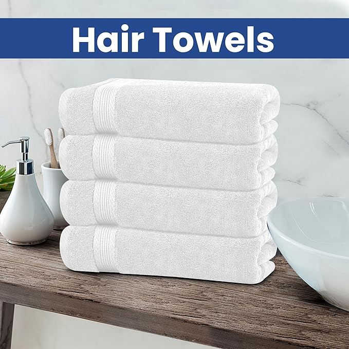 Linteum Textile Supply Luxury Hair Towels 100% Ring Spun Cotton Towel for Women, Men, Kids | 20x40 inches Quick Dry Towels for Gym, Beauty, Spa, Salon | Pack of 6 | White | Superior Soft Touch