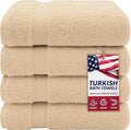 American Veteran Towel, Turkish Bath Towels for Bathroom 4 Pack, 27x54 Extra Large Premium Soft Drying Bathroom Towels, Beige