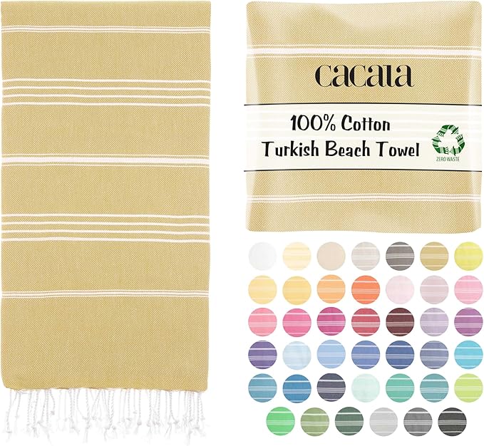 Cacala Lightweight and Thin Turkish Beach Towel 100% Cotton Sand-Free and Quick-Drying Goodness Perfect as an Extra Large Travel Towel, Beach Accessory, or Gift for Beach Lovers, 37 x 70