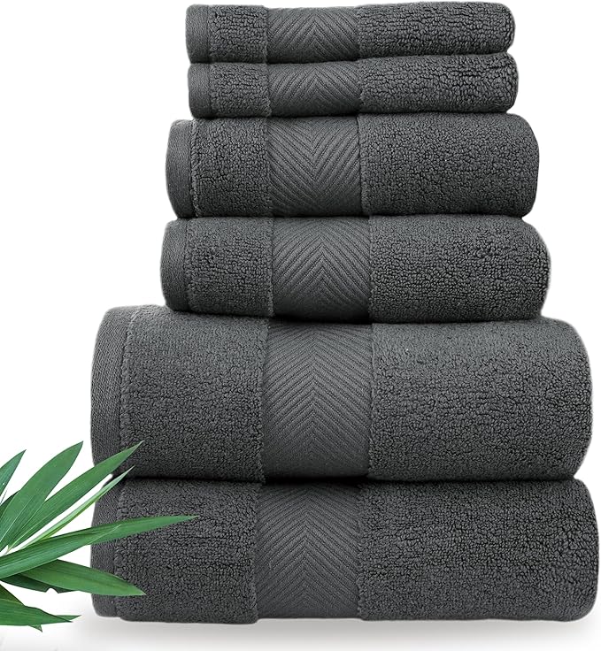 Alusa Home Ultra Soft & Plush Viscose from Bamboo Bath Towels - 700 GSM Luxury Bath Towels - 6 Piece Set - Super Absorbent & Quick Drying (Granite Grey)
