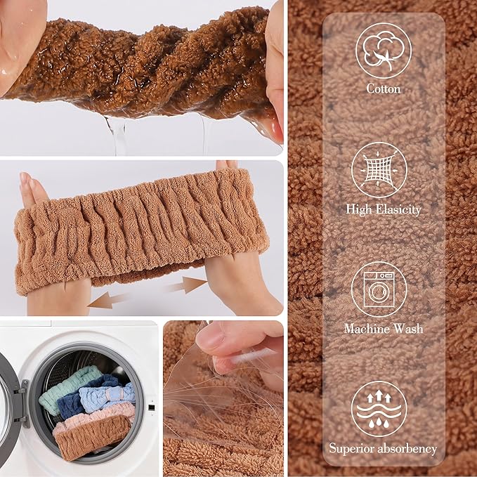 DiyJibb 9 Pcs Spa Headband for Washing Face,Skincare Headband and Wristband Set,Women Teen Girls Facial Hairbands for Washing Face, Makeup, Sports, Yoga (orange red + khaki + dark khaki)