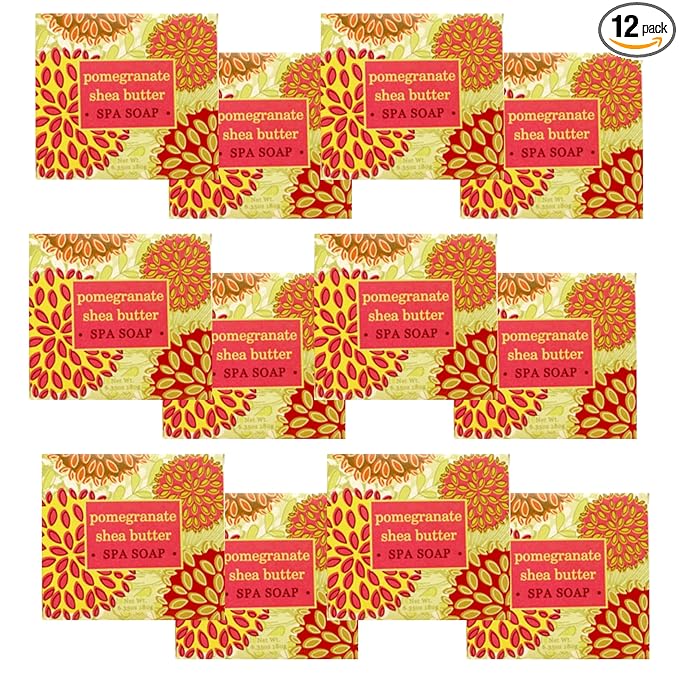 Greenwich Bay Mini Botanical Soap Bars – 12 Pack 1.9 oz Each – Individually Wrapped Guest Soaps for Airbnb, Spa, Travel, Bath – Travel Size Bar Soap Set, Pomegranate
