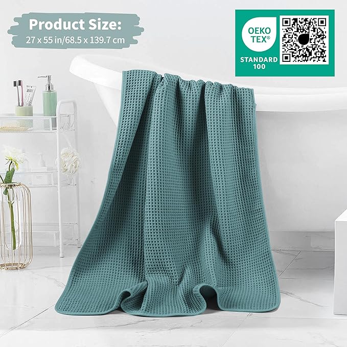 MICROFI Microfiber Waffle Bath Towels, 4 Pieces, Soft, Absorbent, Fast Drying, Lint Free 430 GSM (Green)