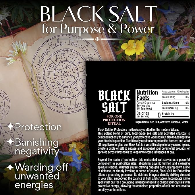 Black Salt for Protection Rituals & Wiccan Spells, Handcrafted Negative Energy Protection Crystals for Witchcraft, 5 Oz Bag, Witches & Wiccan Witchcraft Supplies