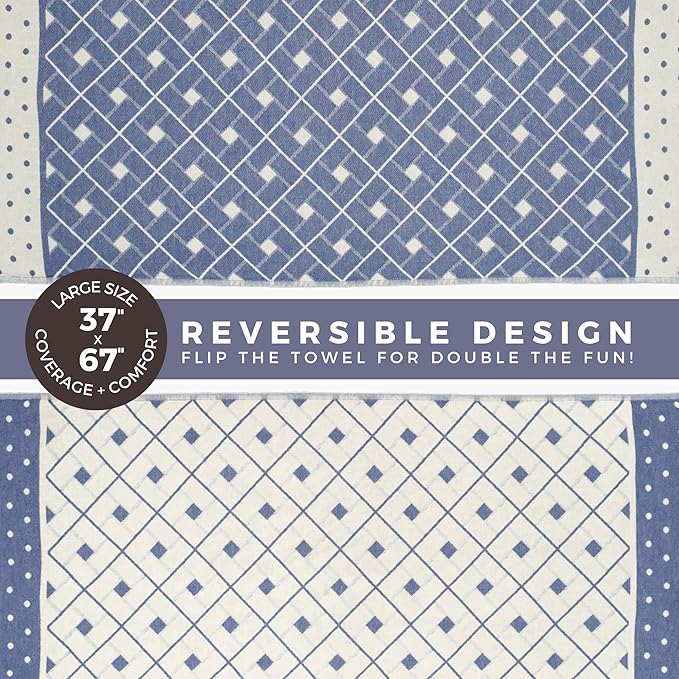 FESHKA Sand Free Turkish Beach Towel (37 x 67) Quick Dry Bath Towel, Oversized Beach Blanket, Lightweight for Travel - Made with 100% Organic Turkish Cotton - Medor (Denim)
