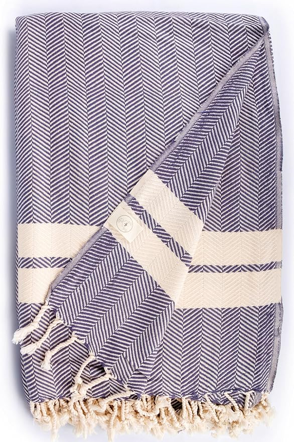 Bersuse 100% Cotton Herringbone XL Throw Blanket for Couch - 100% Cotton Lightweight Durable Throw Blanket, Big Blanket for Sensitive Skin, Decorative and Versatile - 63x94 Inches, Anthracite