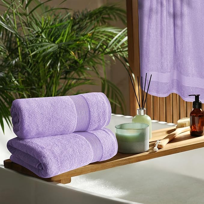 Belizzi Home 4 Pack Bath Towel Set 27x54, 100% Ring Spun Cotton, Ultra Soft Highly Absorbent Machine Washable Hotel Spa Quality Bath Towels for Bathroom, 4 Bath Towels Purple