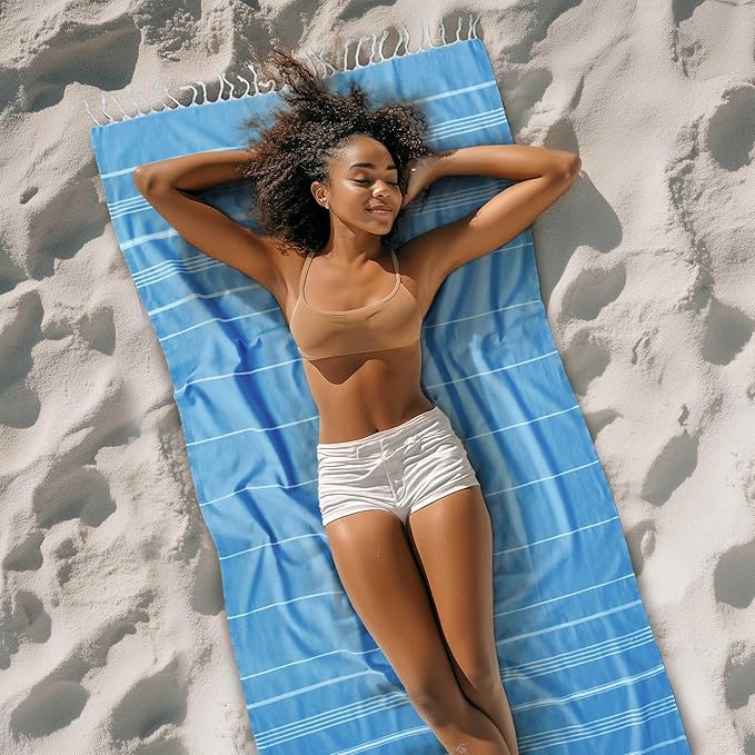 Cacala Lightweight and Thin Turkish Beach Towel 100% Cotton Sand-Free and Quick-Drying Goodness Perfect as an Extra Large Travel Towel, Beach Accessory, or Gift for Beach Lovers, 37 x 70