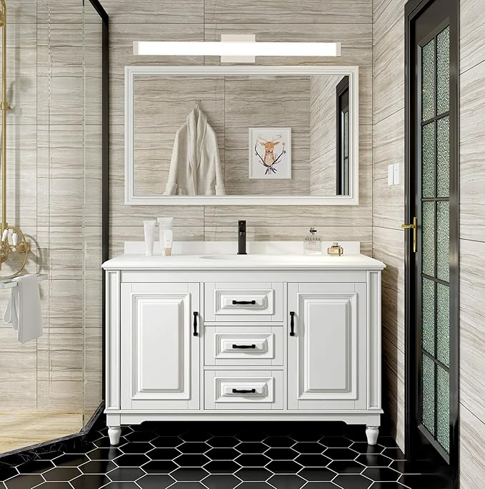 33.5 Inch Brushed Nickel LED Bathroom Vanity Light, 18W 4000K Natural White Square Wall Fixture, Modern Lighting for Over Mirror, Damp Rated