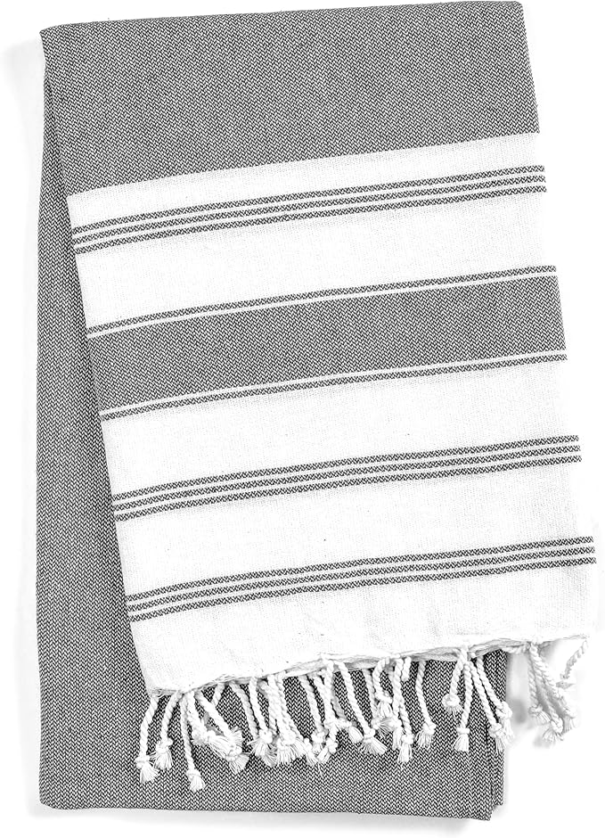 Goroly Home Cotton Turkish Peshtemal Beach Towel, Extra Large, Thin Quick Dry Sand Free Pool & Swim Towel, Bathing Blanket, Travel Essentials, (Charcoal, 36x71 Inches)