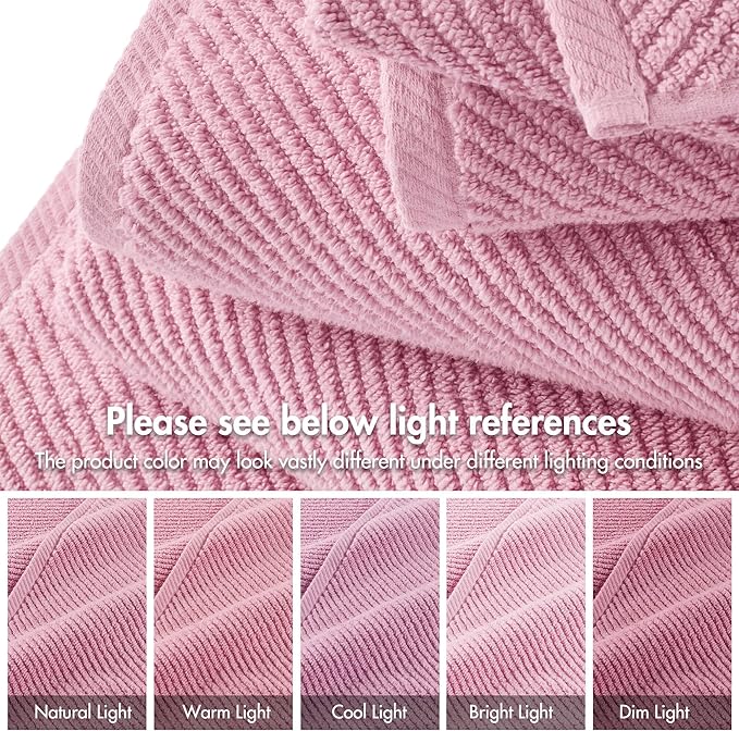 Madison Park Bathroom Towel Set of 6 Diagonal Ribbed, Pink 100% Cotton Quick Dry & Absorbent| 2 Bath 30" x 56"| 2 Hand 18" x 28"| 2 Washcloths 13" x 13"| Zero Twist, 500 GSM, Oeko-TEX