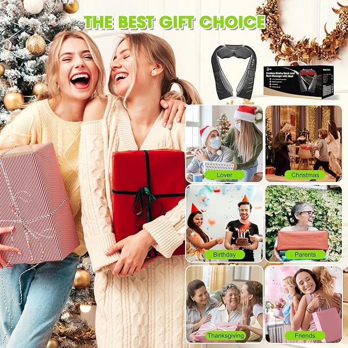 UFFAE Cordless Shiatsu Neck and Back Massager with Heat, Electric Deep Tissue Kneading Neck and Shoulder Massage, Best Gifts for Women Men Mom Dad Mothers Fathers Day Birthday Gift, Black (Cordless
