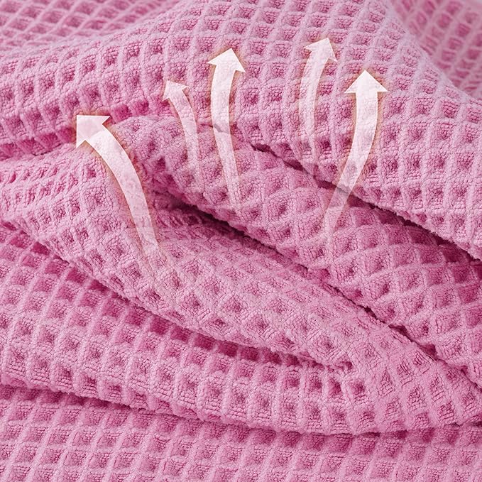 MICROFI New Microfiber Waffle Bath Towels, 2 Pieces, Oversized, Soft, Absorbent, Fast Drying, Lint Free 430 GSM (Pink)