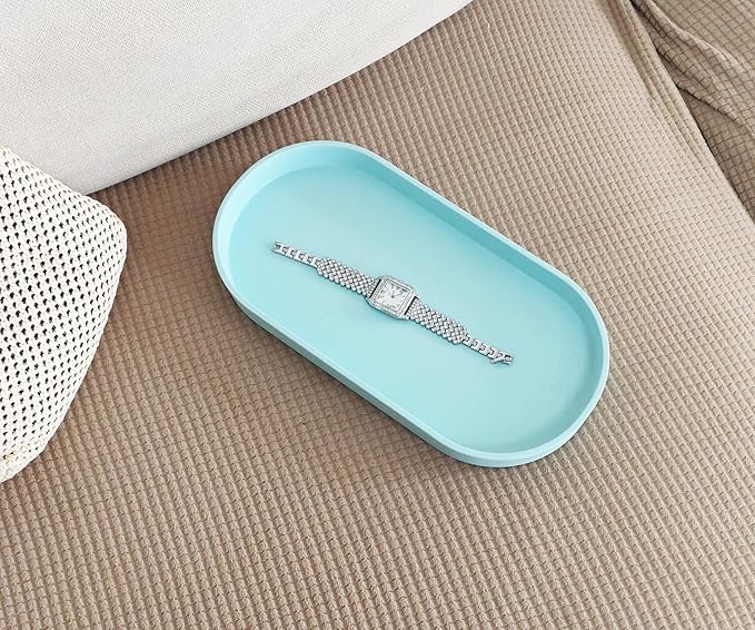 Blue Small Tray (11.8 inch), 3 Pack Oval Tray for Kitchen Counter, Bathtub Bathroom Vanity Items, Countertop Organizer, Coffee Accessory, Bar, Serving Seasoning, Salt and Pepper, Soap.