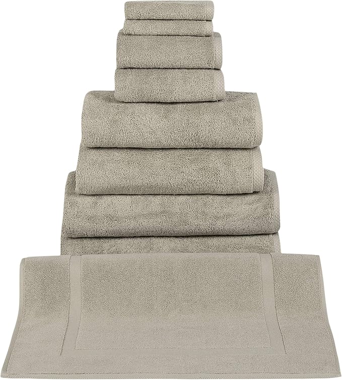 Classic Turkish Towels CTT Set of 9-100% Turkish Cotton, Absorbent & Comfy, Includes 2 Bath Towel 2 Hand Towel, 2 Washcloth, 2 Bathsheets & 1 Bath Mat | (Beige)