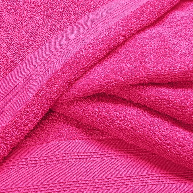Ultra Soft 3 Pack Cotton Towel Set, Contains a Bath Towels 28x55 inch, a Hand Towels 16x24 inch & a Wash Coths 12x12 inch, Ideal Everyday use, Compact & Lightweight - Hot Pink