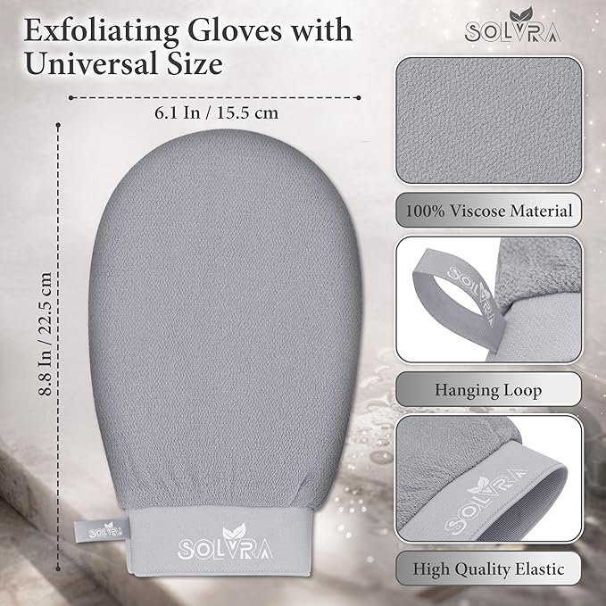 Exfoliating glove for Shower & Exfoliating body scrubber – 100% Vegan Viscose Kessa Mitt for Dead Skin Removal, Self-Tan Fade & Keratosis Pilaris –Dual-Texture Glove for Spa & Massage (1 Pack Gray)