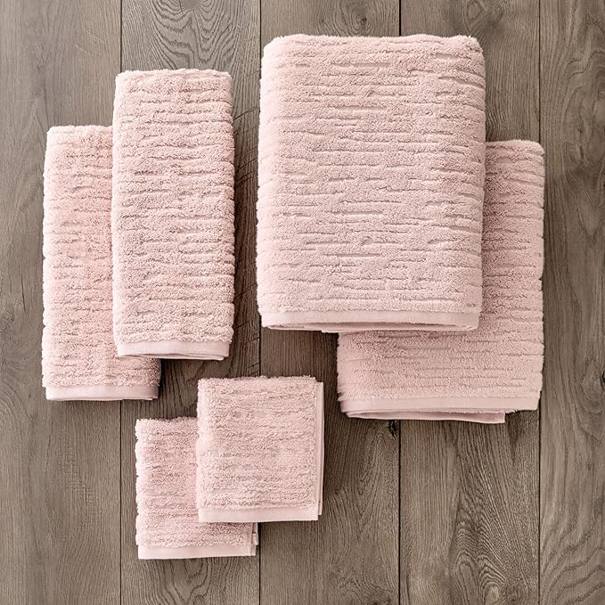 SKL Home CloudSoft 100% Cotton Luxury 6-Piece Towel Set, 600 GSM, Ultra Plush & Absorbent - 2 Bath Towels, 2 Hand Towels, 2 Washcloths, Blush Pink