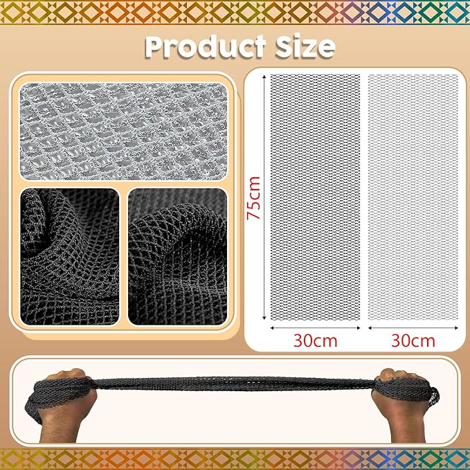 Authentic African Net Sponge - 2 Pieces Deep Clean Exfoliating Sponge - Soft Weave for Gentle Exfoliation, All-Skin-Type Shower Accessory (Black Gray)