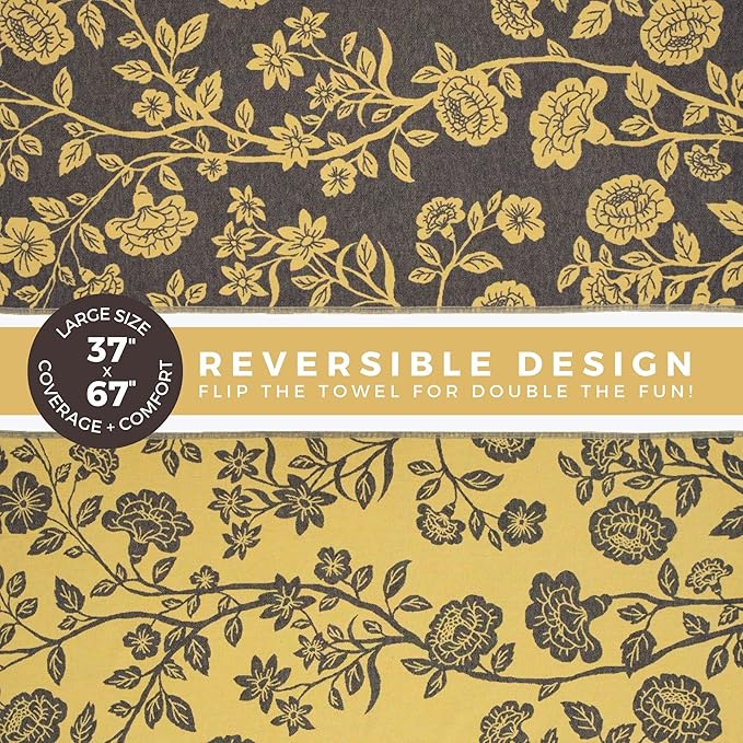 FESHKA Sand Proof Turkish Beach Towel – Oversized, Quick Dry & Lightweight Travel Towel - 100% Organic Cotton Beach Blanket - Perfect for Bath, Pool & Picnic | Gardenia (Yellow/Black)