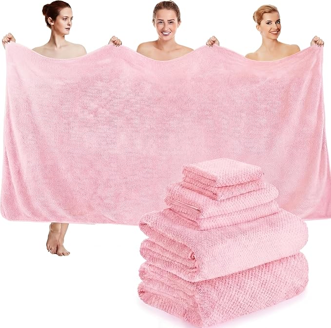 Peryiter Oversized Bath Towels Set of 6 for Adults 40x80 Inches Extra Large Bath Towel Sets Bathroom Sheets Jumbo Shower Towels Quick Dry Absorbent Soft Microfiber for Adults(Pink)