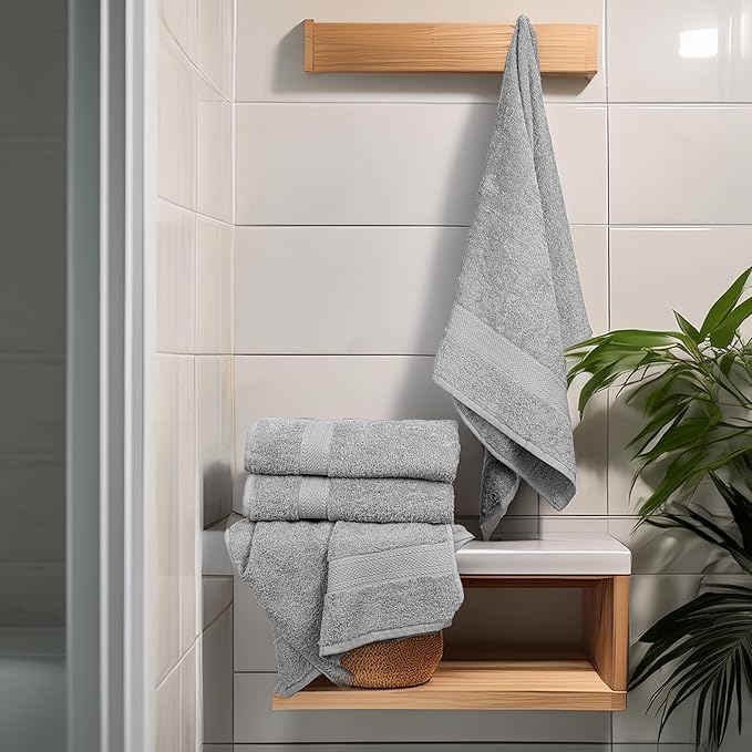 Commercial Bulk Pack of 12 Bath Towels – 100% Cotton Terry 24" x 48" – Ideal for Hotels, Salons, Gyms, Spas & Institutional Use – Light Grey