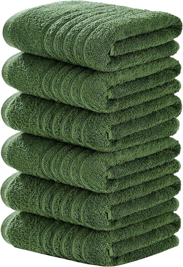 Aibaser Towels 6 Pack Bath Towel for Bathroom, 100% Cotton (24 x 48 Inches) High Absorbency Quick Drying (Green, 24 x 48 Inches)