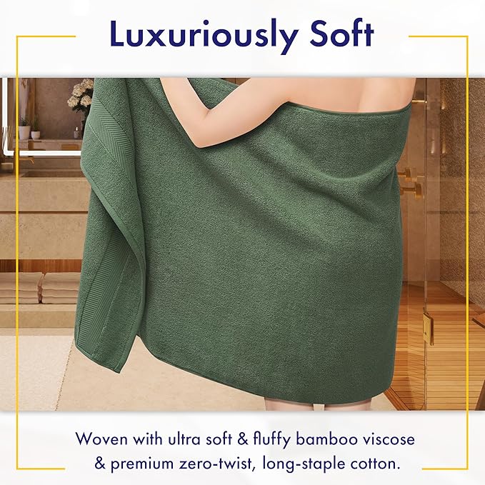 Alusa Home Ultra Soft & Plush Viscose from Bamboo Bath Towels - 700 GSM Luxury Bath Towels - 6 Piece Set - Super Absorbent & Quick Drying (Hunter Green)