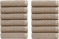 COTTON CRAFT Euro Spa Waffle Wash Cloth - Set of 12 Luxury Pure Ringspun Cotton Waffle Weave Bathroom Face Towel - Everyday Absorbent Hotel Gym Shower Beach Kitchen Travel Dorm - 12x12 inches - Linen