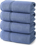 ecolook Bath Towels Set of 4,100% Cotton,27 x 55 Inches,Quick-Drying & Absorbent,Soft,Lightweight Towels for Bathroom,Shower,Spa, Gym & Hotel,Dark Blue