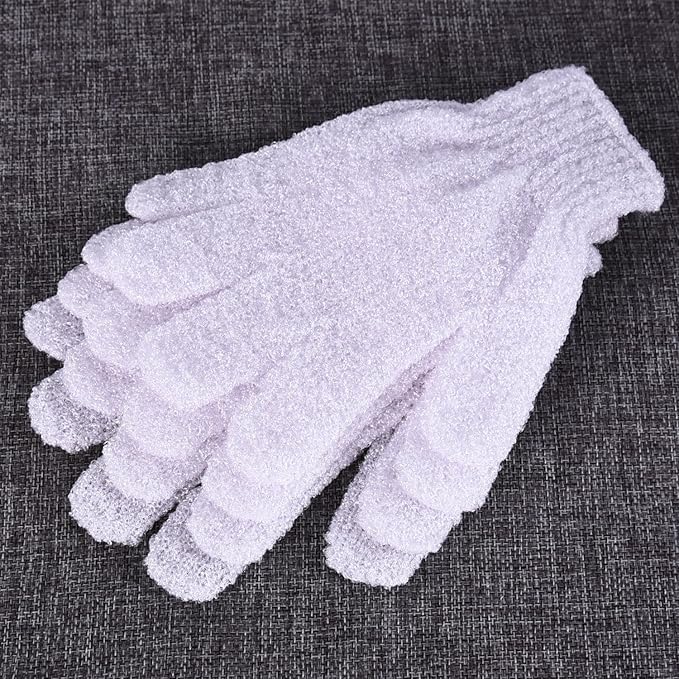 Hotop 4 Pairs Shower Gloves Scrubbing Gloves Dual-Sided Exfoliating Glove Body Bath Scrubs, White