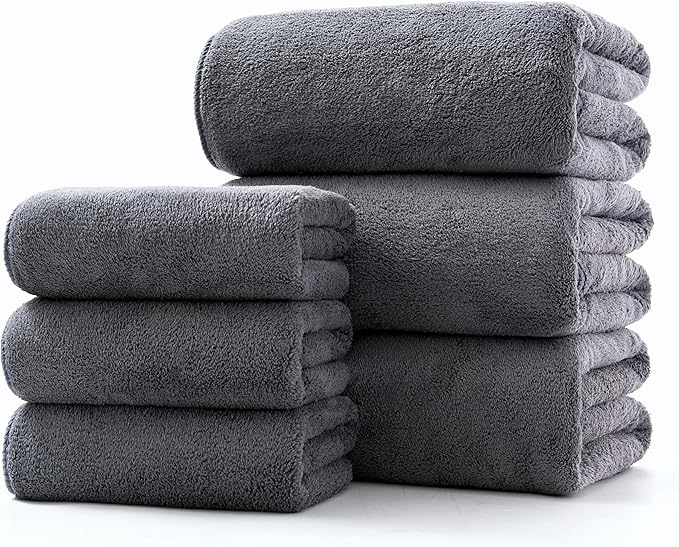 Lumimi Towel Set of 6 Very Soft Microfiber 3 Bath and 3 Hand Towels Quick Dry Light Weight for Bathroom Gym Salon, 6 Pack Dark Grey