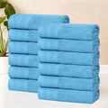 Superior Honeycomb Cotton Medium Weight Towels, for Guest Bath, Master Bathroom, Shower, Quick Dry, Adults, Home Essentials, Textured Waffle Border, Assorted Towel Set, 12 Piece Face Towel Set, Azure