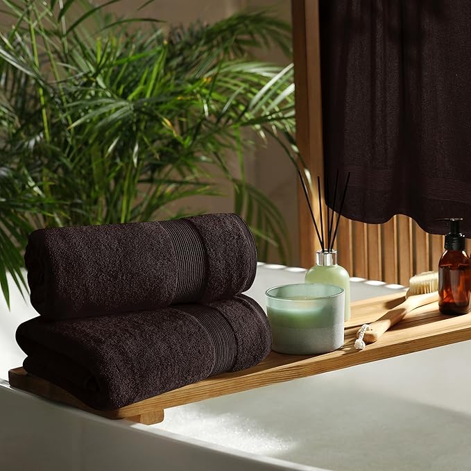Belizzi Home 4 Pack Bath Towel Set 27x54, 100% Ring Spun Cotton, Ultra Soft Highly Absorbent Machine Washable Hotel Spa Quality Bath Towels for Bathroom, 4 Bath Towels Chocolate Brown