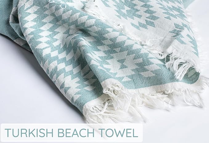 Turkish Beach Towel (35”x67”) – 100% Cotton, Quick Dry, Lightweight, Oversized Beach Towel for Pool & Travel - Pastel Teal Color